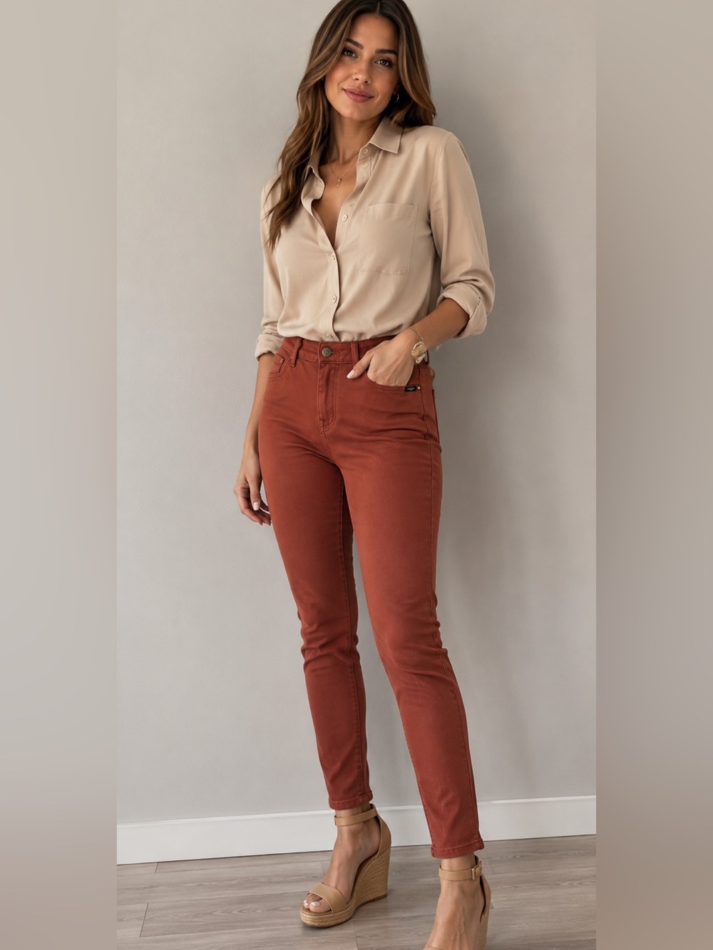 ADRIANA ANKLE SUPER SKINNY IN SPICED APPLE TWILL SIZE 27